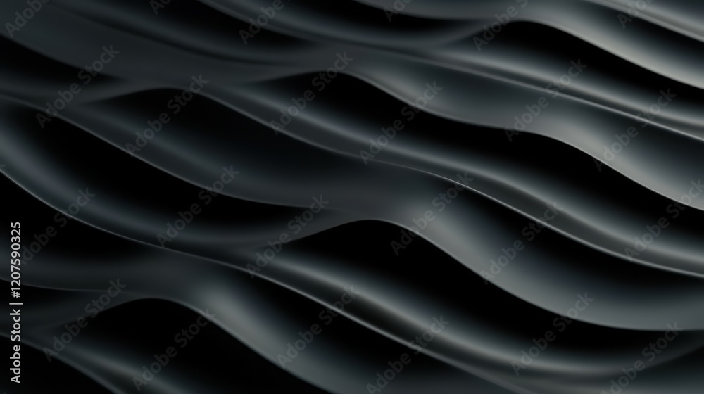 Naklejka premium Abstract Texture of Smooth Black Waves with Light and Shadow Effects Creating a Sense of Depth and Fluidity for Creative Design and Background Use