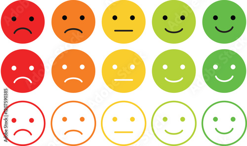 Feedback rating emoji. Bad and Good Review. Happy and Sad reaction. rating icons. Customer feedback, Survey Vector illustration