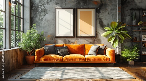 A modern living room decorated with beautiful furniture like sofa with its cushions and plants near window