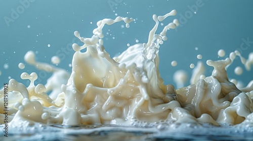 A close up of milk splashes on a blue background looking awesome