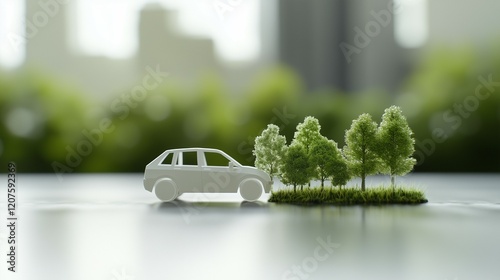 Miniature car and trees in eco-themed design photo