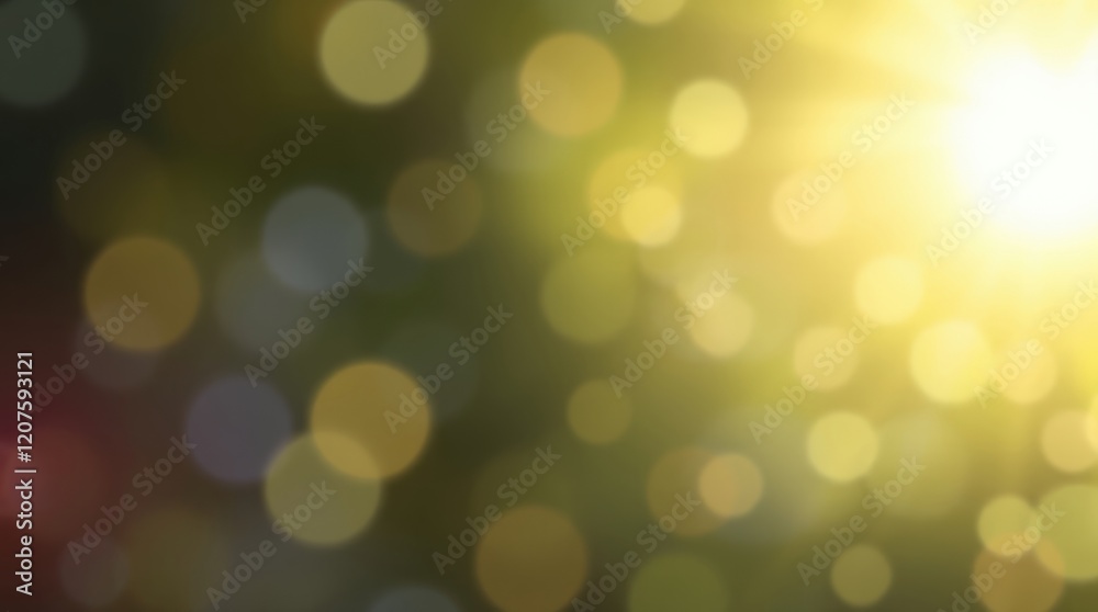 Fototapeta premium Golden Hour Bokeh: Abstract backdrop of shimmering golden bokeh lights with a blurred natural background, creating a warm and inviting atmosphere. 