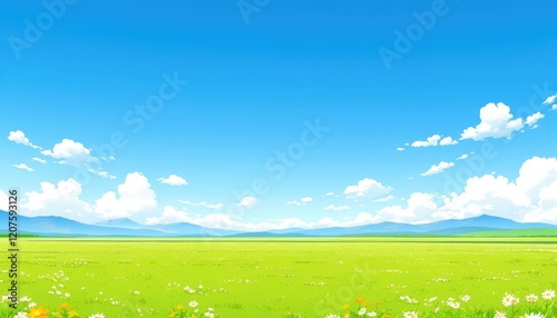 Serene Summer Meadow Landscape Under Blue Sky