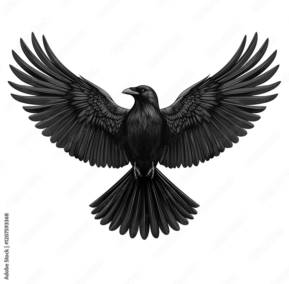 Obraz premium illustration of a crow, full-body side view, isolated on a white background