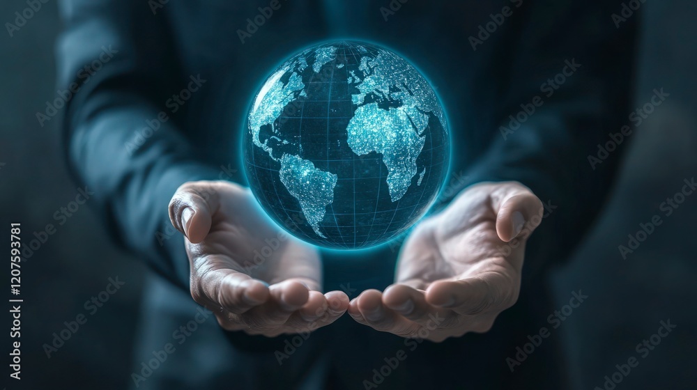 A holographic globe spinning in the hands of a leader, symbolizing global influence and visionary leadership. A holographic globe spinning in the hands of a leader, symbolizing global influence and visionary leadership.