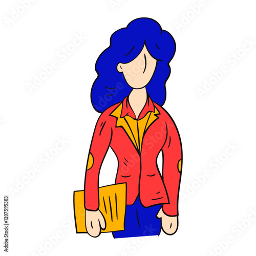 Confident Woman in Red: A confident woman with blue hair and a red blazer holds a folder, radiating a powerful and professional presence.