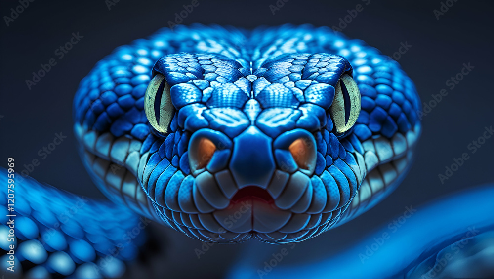 Fototapeta premium Title: Extreme Close-Up Portrait of a Vibrant Blue