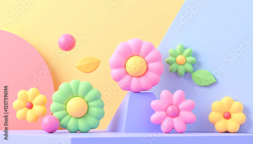 Pastel Flower Bloom A Playful 3D Floral Arrangement