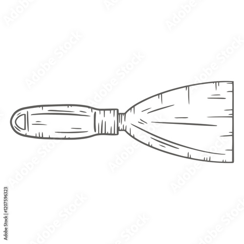 Putty Knife Sketch: A detailed hand-drawn sketch of a putty knife, showcasing its wooden handle and metal blade, perfect for DIY and home improvement projects. 