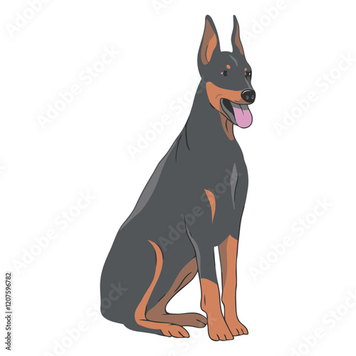 Doberman Pinscher Portrait: A sleek and elegant Doberman Pinscher sits attentively, tongue slightly out.