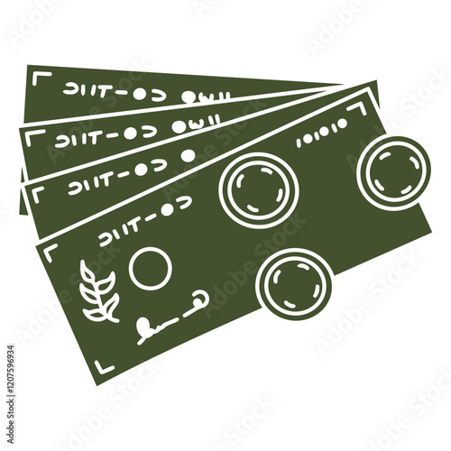 Green Money: A minimalist illustration of a stack of green banknotes and a coin, symbolizing financial wealth and prosperity.  
