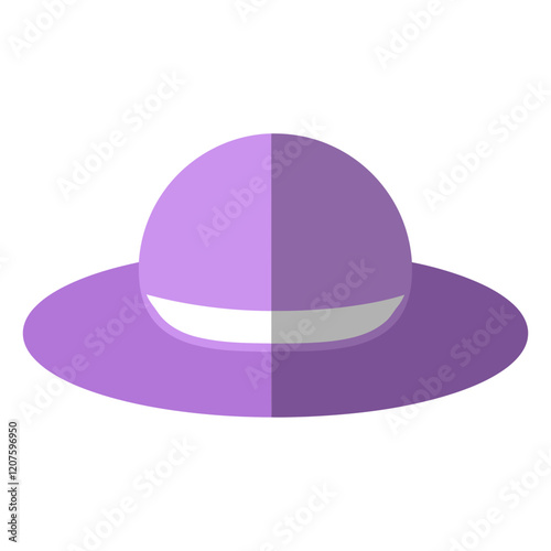 Purple Sun Hat Icon: A simple yet stylish illustration of a purple sun hat with a white band, perfect for adding a touch of summery flair to your designs.