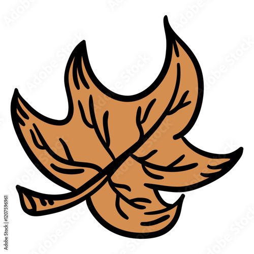 Autumn Leaf Illustration: A stylized illustration of a single, dried autumn leaf in warm brown hues, showcasing intricate vein details and a slightly curled stem.