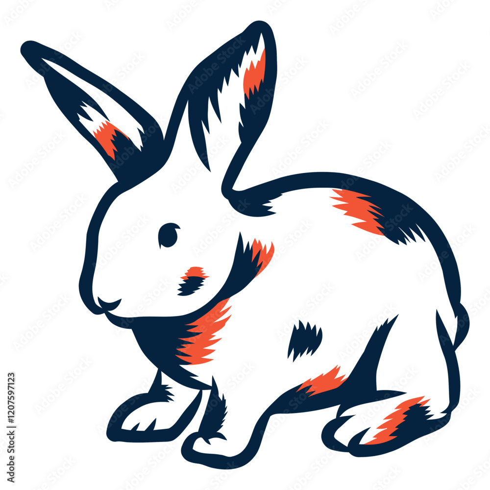 Hoppy Illustration: A whimsical illustration featuring a cute, stylized rabbit with large ears and a touch of red and blue color. The illustration has a retro feel, with a simple, yet charming design. Hoppy Illustration: A whimsical illustration featuring a cute, stylized rabbit with large ears and a touch of red and blue color. The illustration has a retro feel, with a simple, yet charming design.