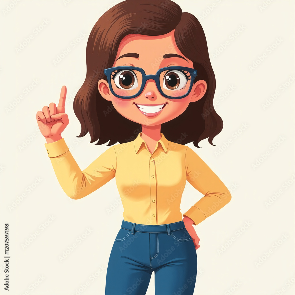Cheerful Girl with Glasses A Bright Cartoon Illustration Cheerful Girl with Glasses A Bright Cartoon Illustration