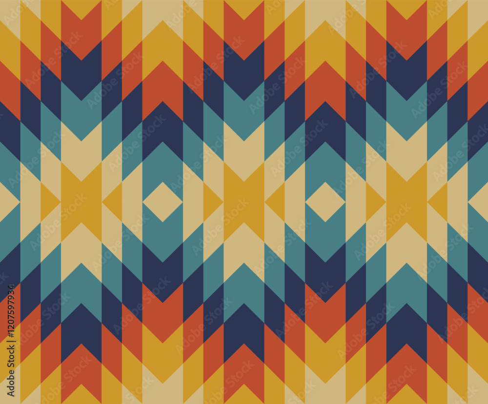 Southwestern Navajo geometric stripes pattern. Colorful Aztec southwest geometric shape seamless pattern rustic bohemian style. 
