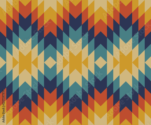 Southwestern Navajo geometric stripes pattern. Colorful Aztec southwest geometric shape seamless pattern rustic bohemian style. 