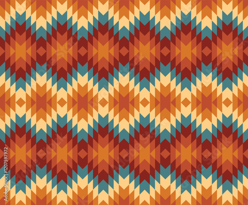 Southwestern Navajo geometric stripes pattern. Colorful Aztec southwest geometric shape seamless pattern rustic bohemian style. 