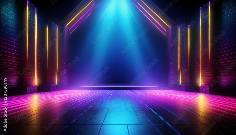 Background of empty show scene. Empty dark modern abstract neon background. Generated image Background of empty show scene. Empty dark modern abstract neon background. Generated image