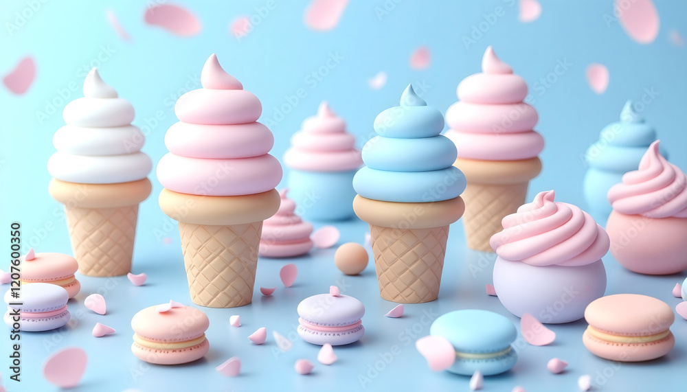 Pastel Ice Cream Cones and Macarons A Delicate Whimsical Treat Pastel Ice Cream Cones and Macarons A Delicate Whimsical Treat