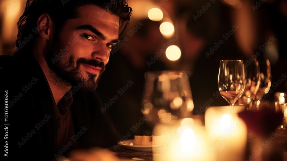 Intrigued Man at Romantic Candlelit Dinner Intrigued Man at Romantic Candlelit Dinner