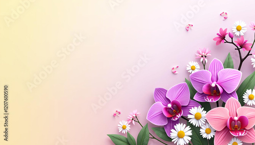 Elegant Orchids and Daisies A Pastel Floral Arrangement