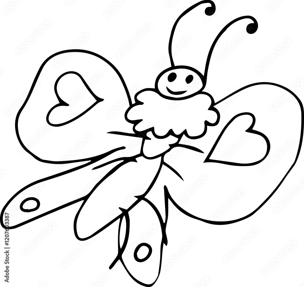 happy smiling flying butterfly with hearts on its wings happy smiling flying butterfly with hearts on its wings