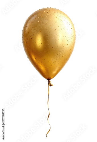 Gold balloon with gold sparkles and string on transparent background