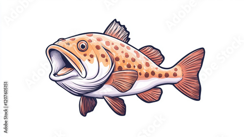 bold grouper fish illustration with vibrant colors and detailed features, showcasing its open mouth and distinctive spots, perfect for aquatic themed designs photo