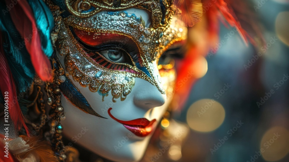 Ornate Venetian Mask with Red and Gold Accents Ornate Venetian Mask with Red and Gold Accents