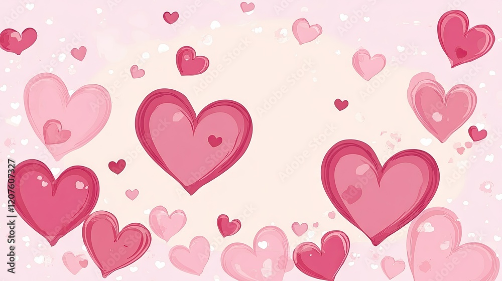 A collection of pink hearts forming a loose border on a blush background, leaving space for central text. A collection of pink hearts forming a loose border on a blush background, leaving space for central text.