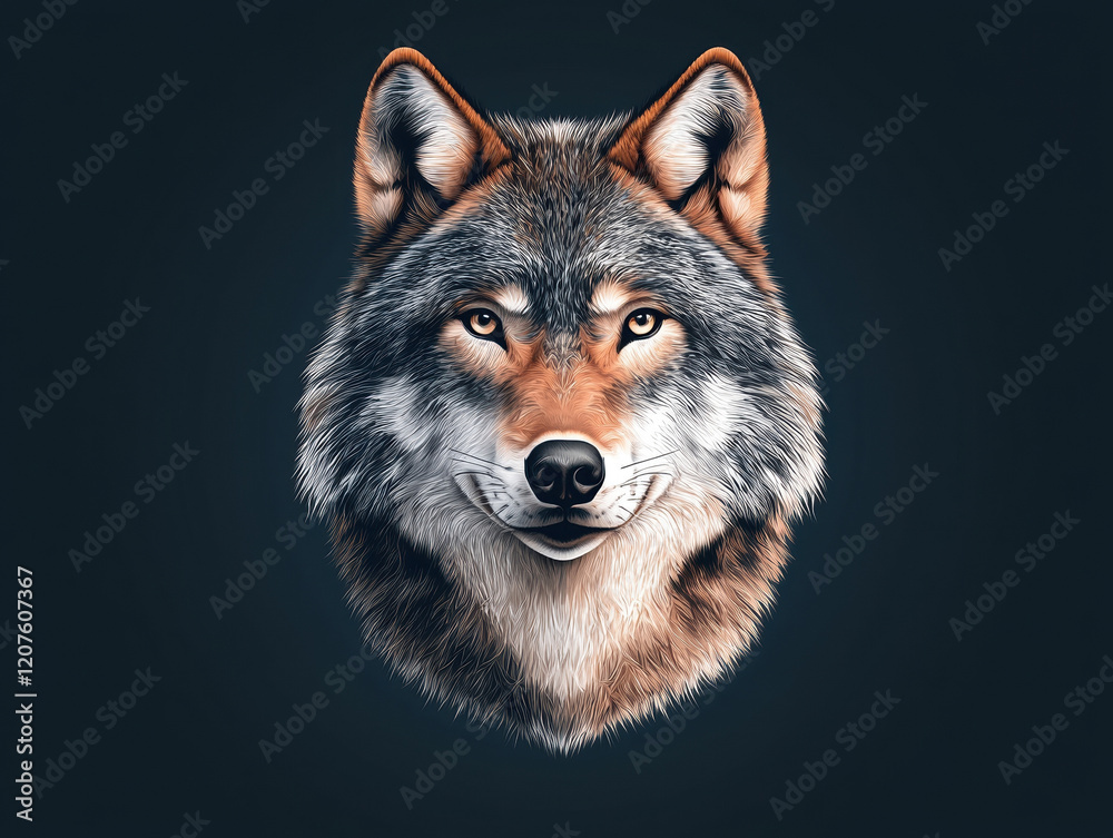Fototapeta premium Fierce wolf illustration with detailed fur and intense gaze, showcasing wild spirit of this majestic animal. Perfect for wildlife enthusiasts and art lovers