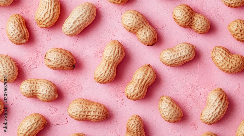 Peanuts arranged on pink background. Peanuts arranged on pink background.