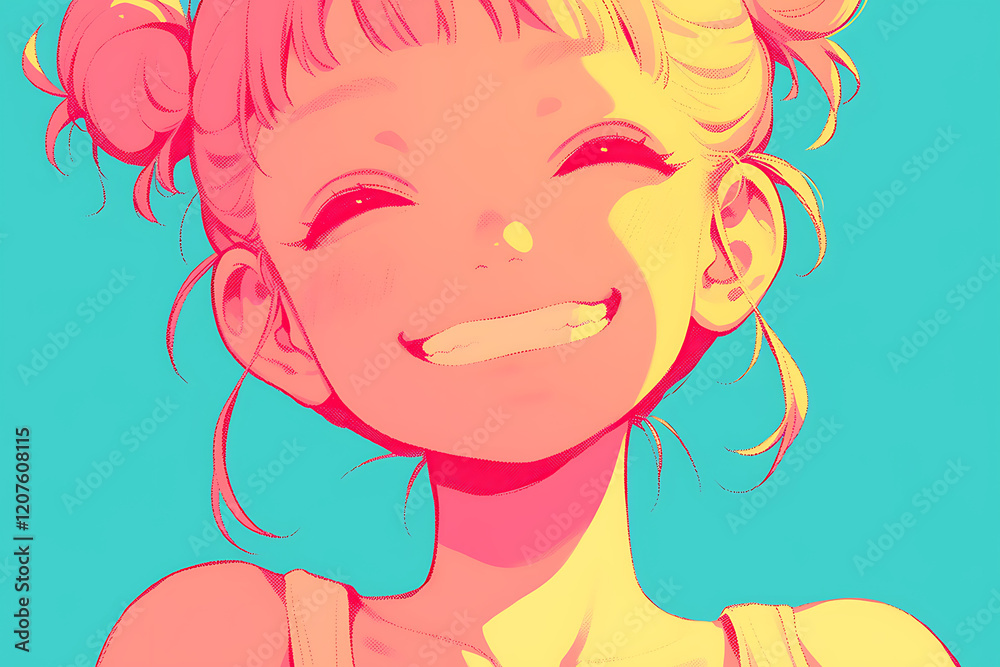 Cheerful girl with bright smile against a vibrant blue background, embodying joy and positivity Cheerful girl with bright smile against a vibrant blue background, embodying joy and positivity