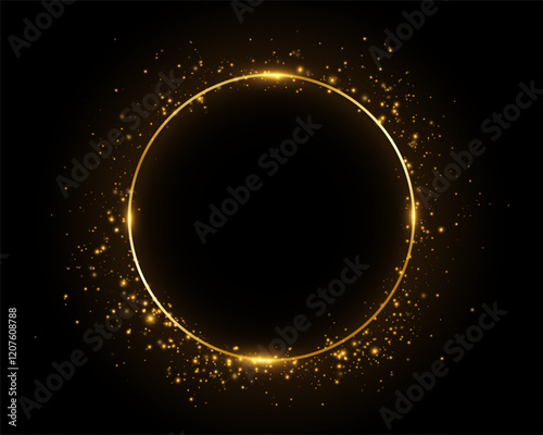 Gold round frame.Golden sparkling ring with golden glitter
