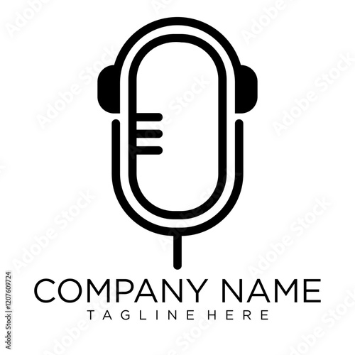 Mic podcast logo icon sound wave technology, vector abstract logo