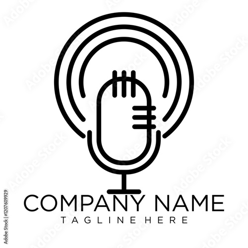 Mic podcast logo icon sound wave technology, vector abstract logo