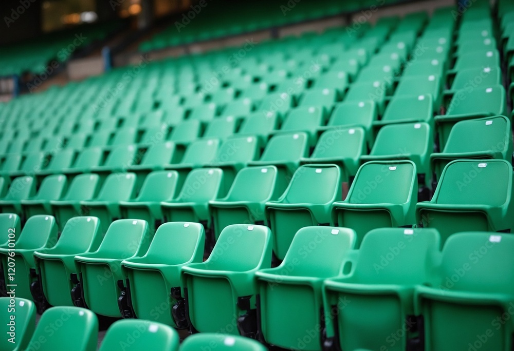 Green tribunes. seats of tribune on sport stadium. empty outdoor arena. concept of fans. chairs for audience. cultural environment concept. color and symmetry. empty seats. modern stadium Green tribunes. seats of tribune on sport stadium. empty outdoor arena. concept of fans. chairs for audience. cultural environment concept. color and symmetry. empty seats. modern stadium
