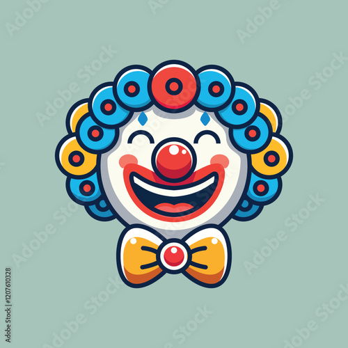 Colorful Cartoon Clown Face with Curly Hair and Big Smile - Fun and Cheerful Illustration