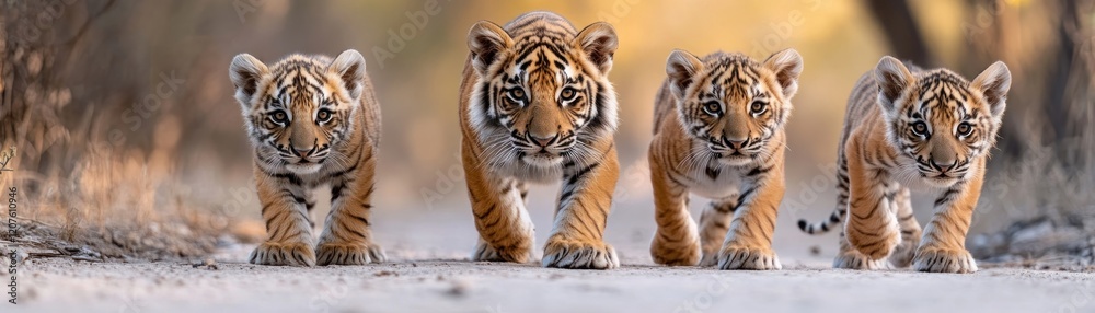 Fototapeta premium Adventure Travel Photography Witnessing the Majestic Siberian Tiger Cubs in Their Natural Habitat Dedicated photographers document these endangered species, capturing breathtaking images that