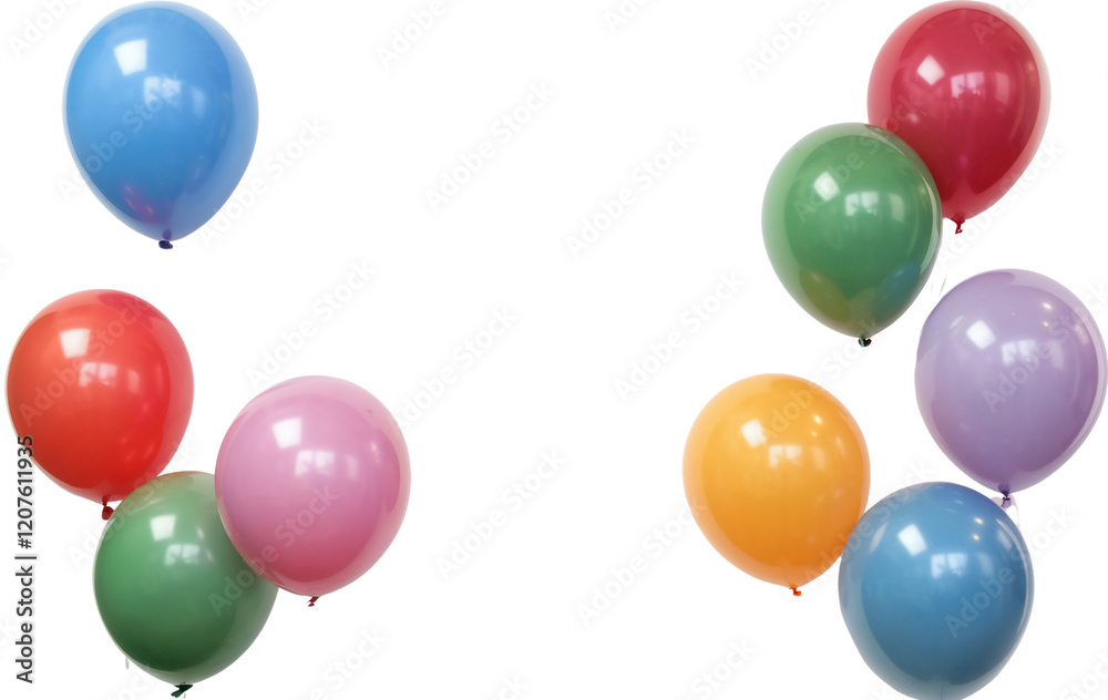 Vibrant Balloons in Various Colors Against White Background Vibrant Balloons in Various Colors Against White Background