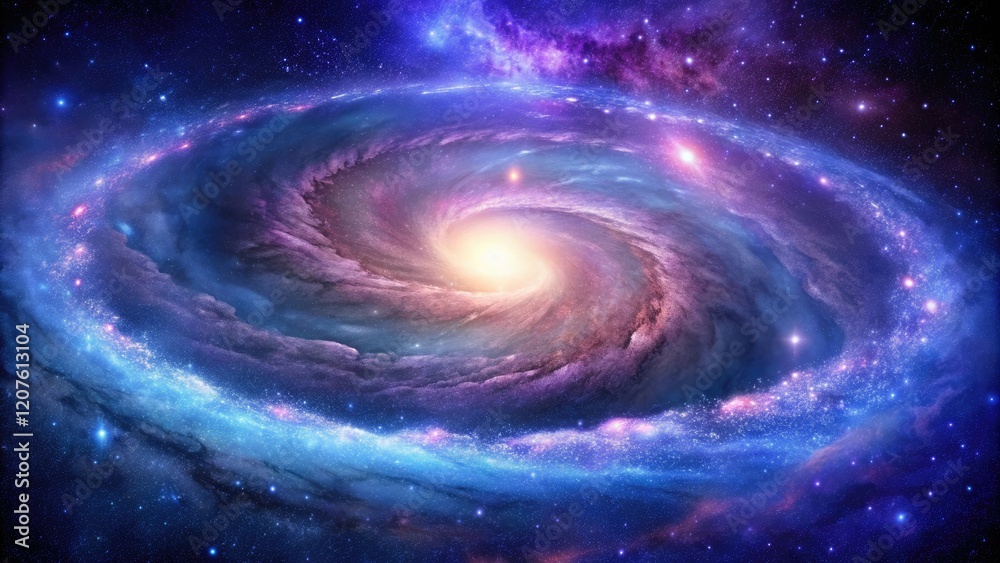 Obraz premium Celestial scene depicting a majestic spiral galaxy with vibrant purple and blue hues, planets, stargazing, galaxies, stellar