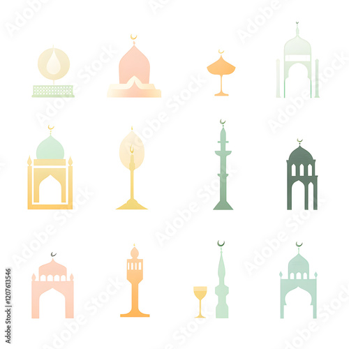 A set of icons a minimalist ramadhan and   Eid_Al-Fitr