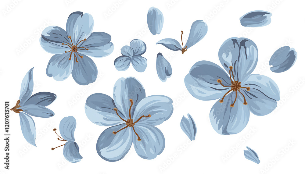 Obraz premium Delicate Light Blue Flowers in Various Stages of Bloom