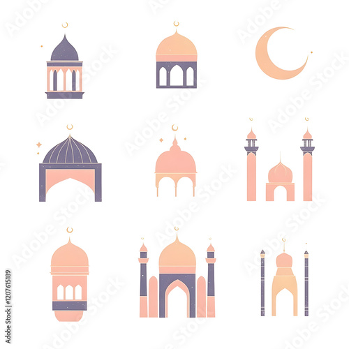 A set of icons a minimalist ramadhan and   Eid_Al-Fitr