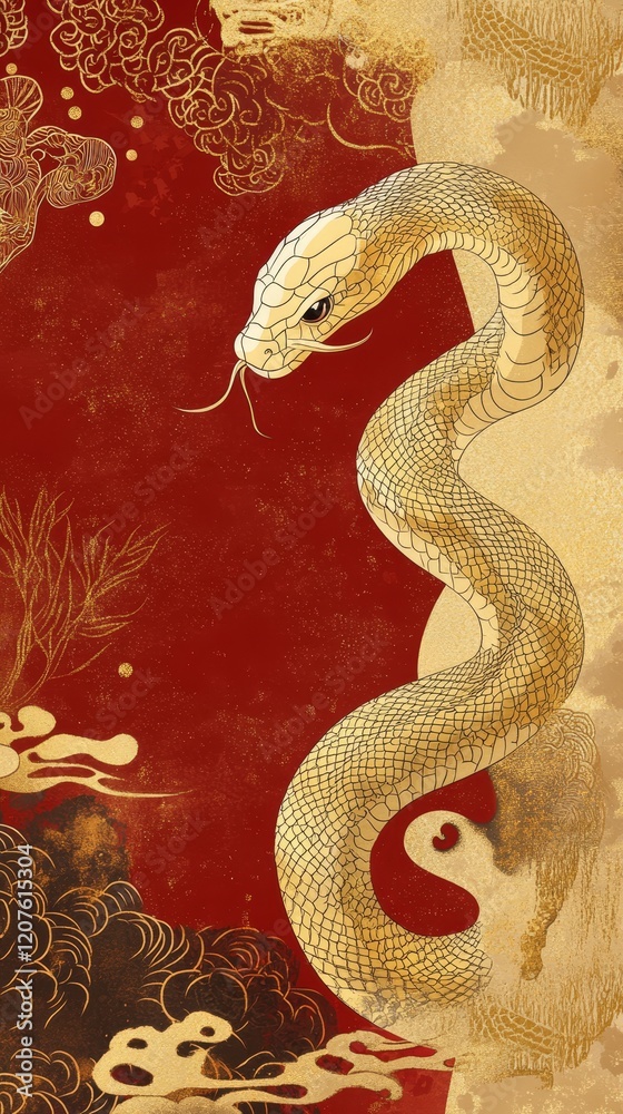 Fototapeta premium chinese new year. flat vector banner with a gold snake. 