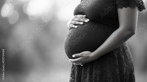 A Pregnant Woman's Embrace: A Tender Moment Captured in Grayscale photo