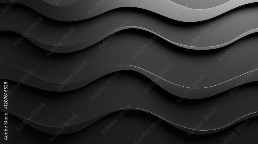 Elegant Black Wave Patterns on a Smooth Surface for Modern Design Concepts and Abstract Art Backgrounds in Minimalistic Aesthetic