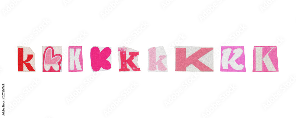 Letter K, barbiecore set of cut-out elements from magazines on a transparent background, cute retro y2k ransom style Letter K, barbiecore set of cut-out elements from magazines on a transparent background, cute retro y2k ransom style
