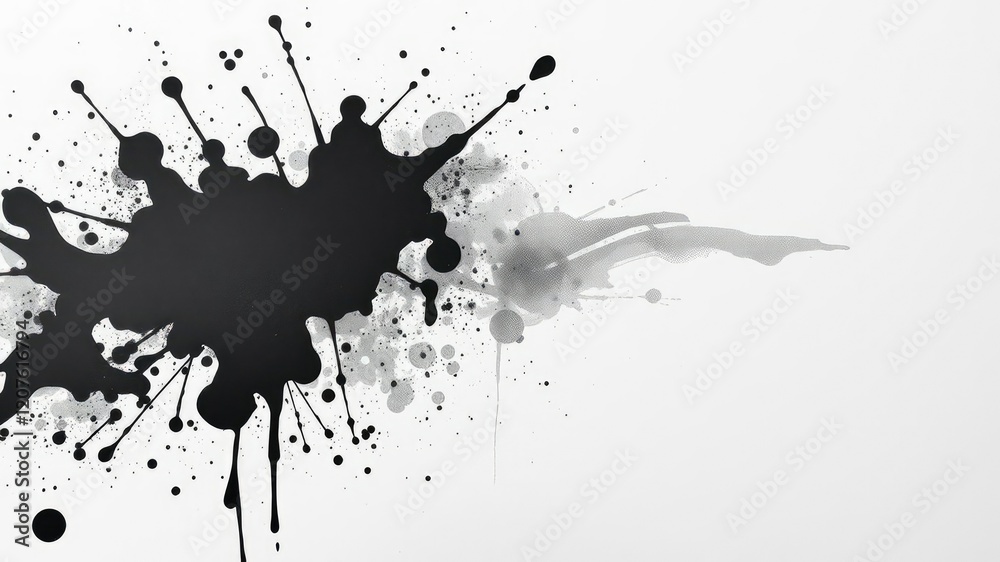 Naklejka premium Black ink splatter with paint roller marks, paint roller marks, dark colors, bold lines